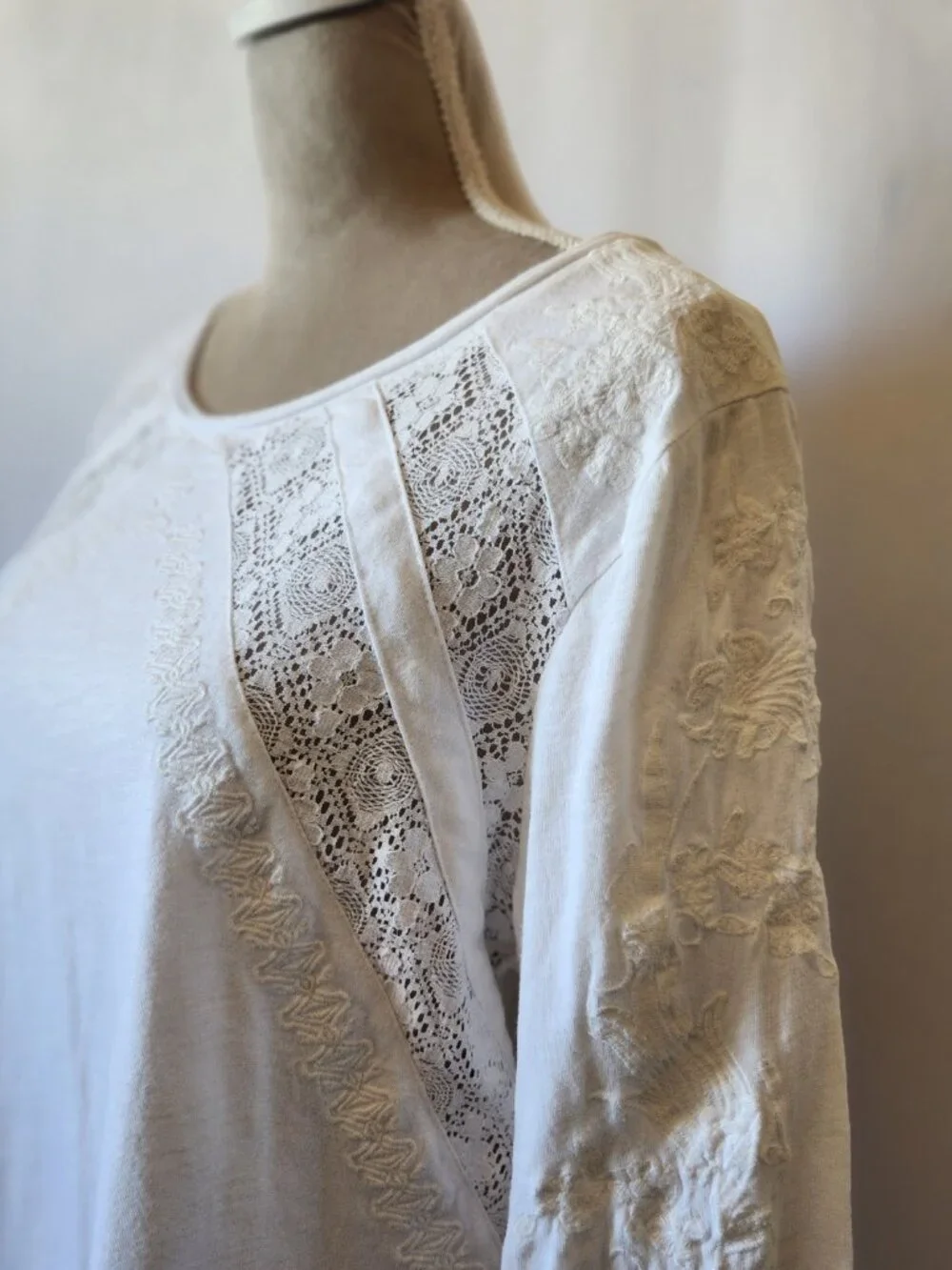 Sundance Women's Size XL White Embroidered Long Sleeve Crochet Lace Blouse Top - Picture 9 of 15